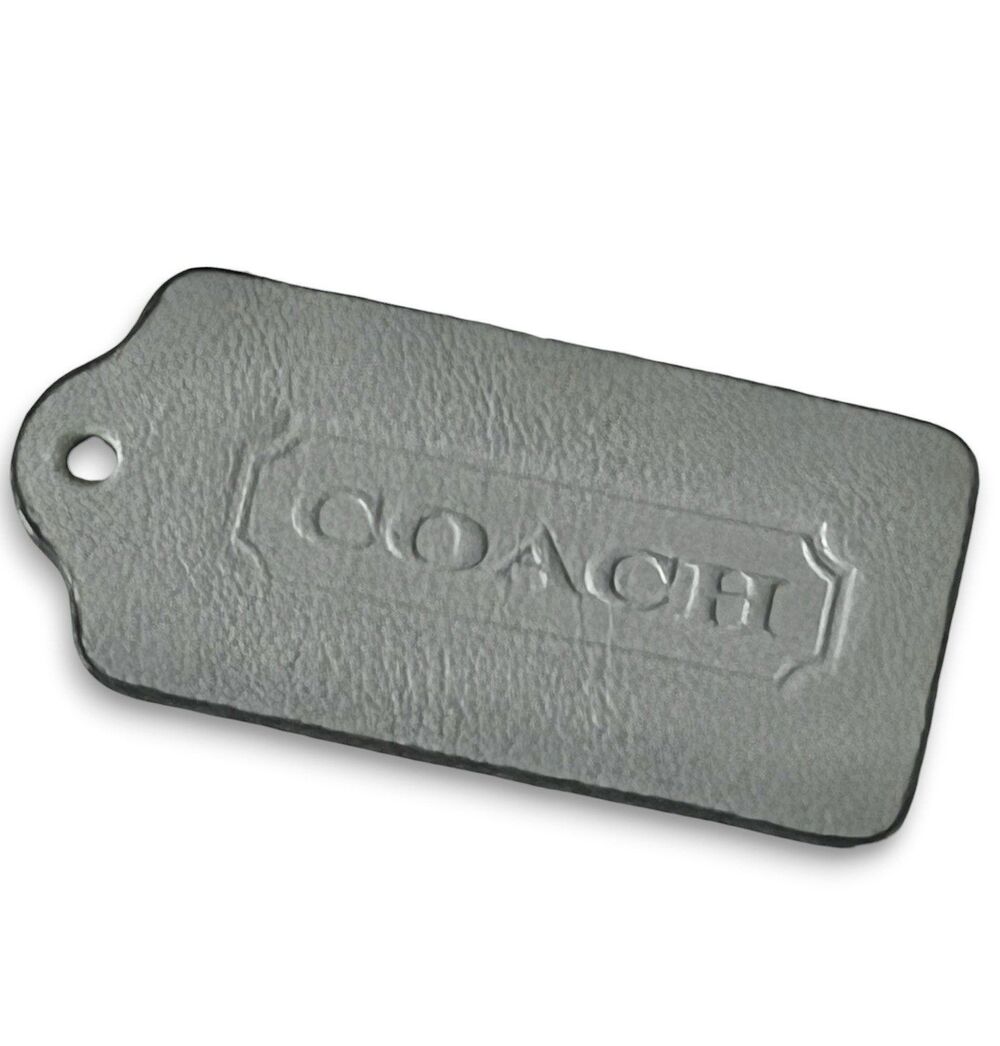 Vintage Y2K Coach Grey Leather Hang Tag Fob 2.25” Double Sided Embossed Logo